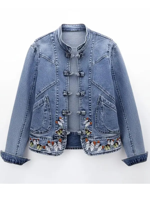 Amani Wiza Women's Blue Denim Embroidered Jacket