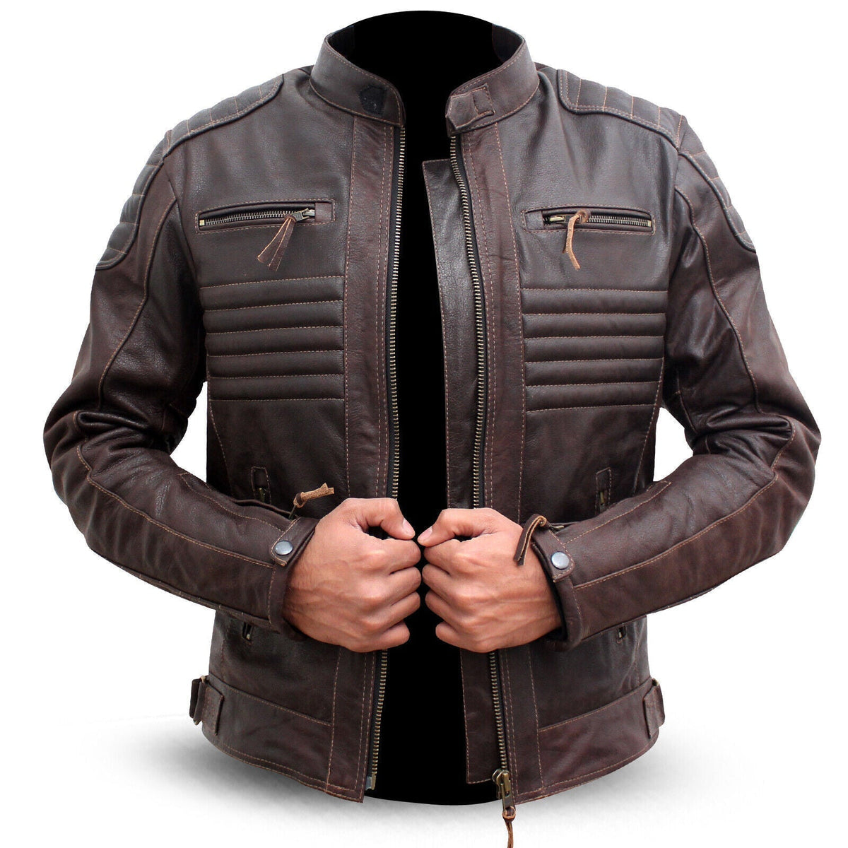 Brown Leather Biker Jacket