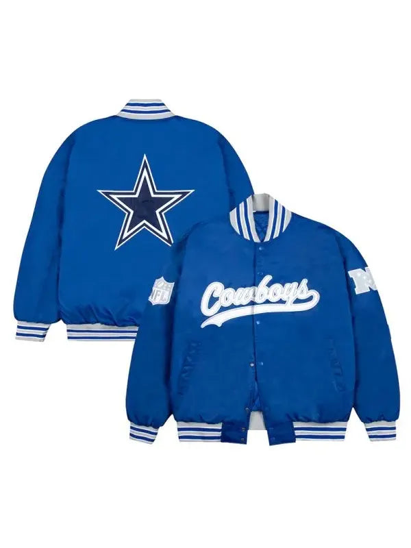 Dallas Cowboys Gray And White Rib Blue Bomber Jacket