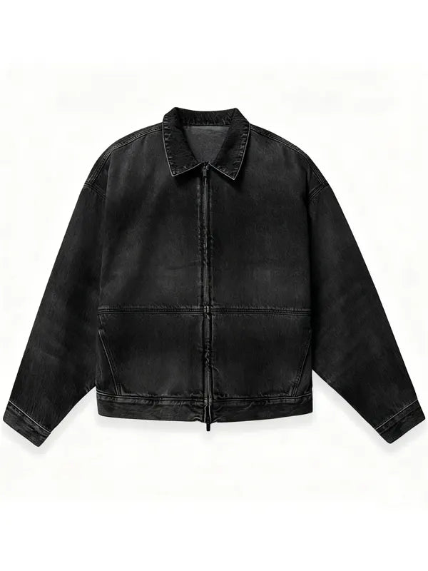 Darrick Designer Work ZIP Up Black Washed Cropped Denim Jacket
