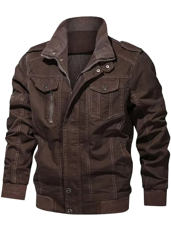 Elliot Funk Men's Dark Brown Cotton Bomber Jacket