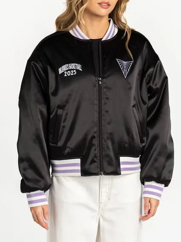 Golden State Valkyries Black Satin Full-Zip Bomber Jacket