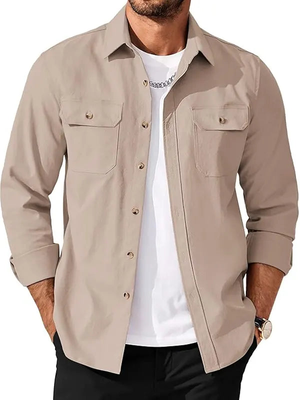 Jimmie Hand Shirt Collar Beige Cotton Jacket