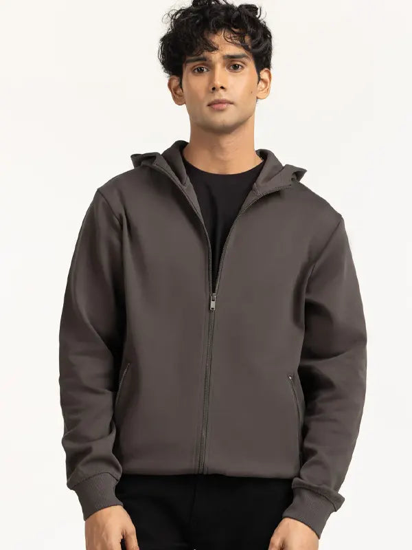 Kelly Smitham Regular Fit Dark Grey Zipper Hoodie
