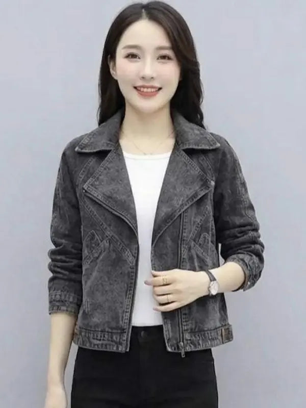 Kian Legros Women's Slim Fit Grey Biker Denim Jacket