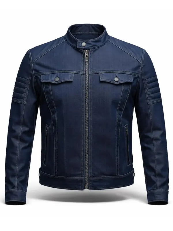 Shad Emard Women's Slim Fit Blue Biker Denim ZIP Jacket