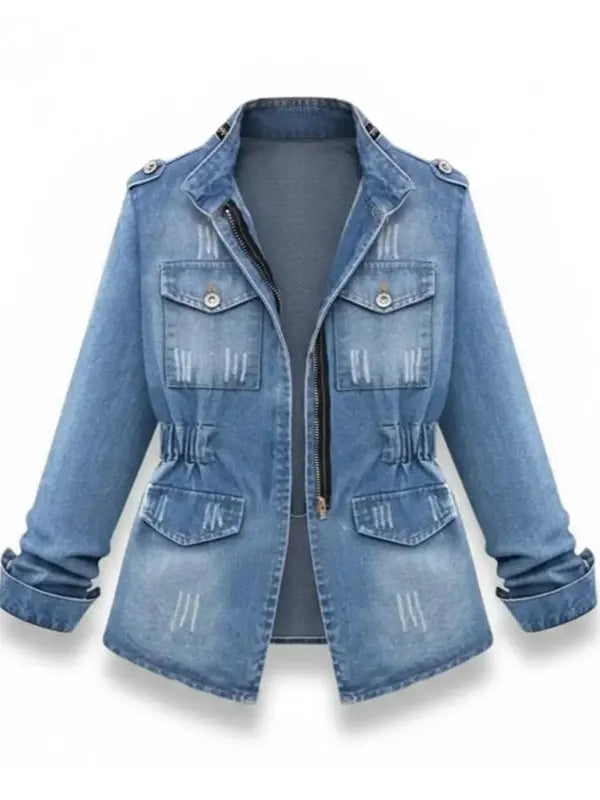 Stephan Kreiger Women's Slim Fit Distressed Denim Jacket