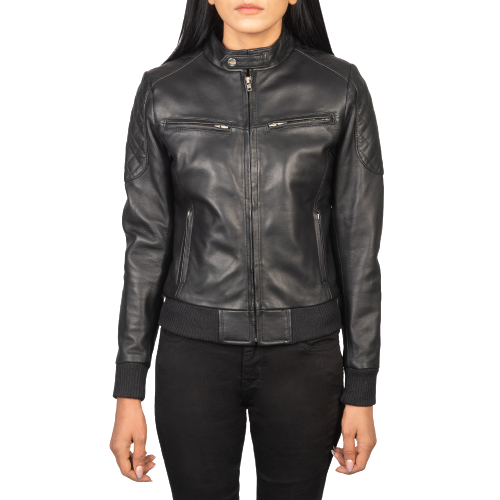 Zenna Black Leather Bomber Jacket Zing Apparel