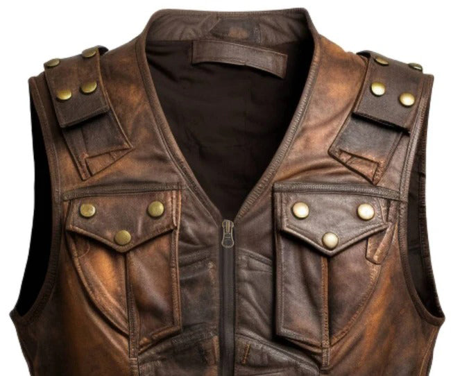 Brown Leather Regular Size Vintage Vest for Men The Trendy Jacket