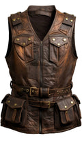 Brown Leather Regular Size Vintage Vest for Men The Trendy Jacket