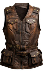 Brown Leather Regular Size Vintage Vest for Men The Trendy Jacket