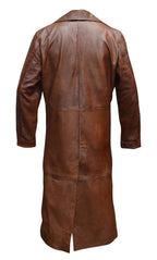 Premium Brown Leather Trench Long Coat For Men Zing Apparel