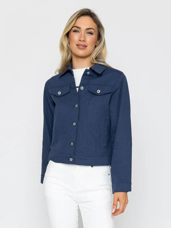Alta Nolan Women Navy Blue Cotton Casual Jacket