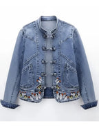 Amani Wiza Women's Blue Denim Embroidered Jacket