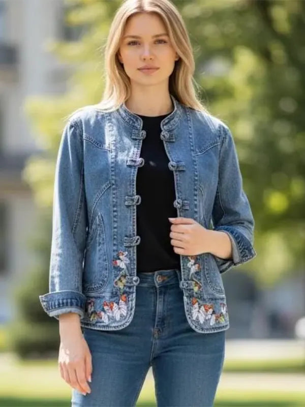 Amani Wiza Women's Blue Denim Embroidered Jacket