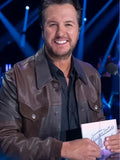 American Idol S23 Luke Bryan Brown Leather Trucker Jacket