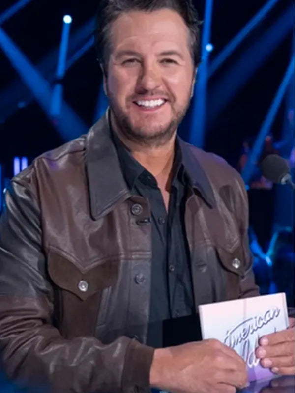 American Idol S23 Luke Bryan Brown Leather Trucker Jacket