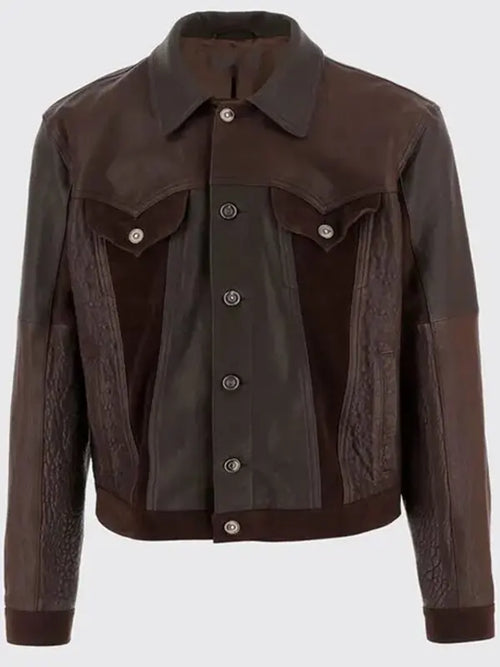 American Idol S23 Luke Bryan Brown Leather Trucker Jacket