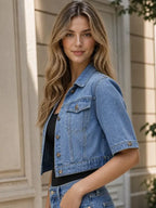 Angeline Murphy Women's Cropped Denim Short Sleeve Jacket