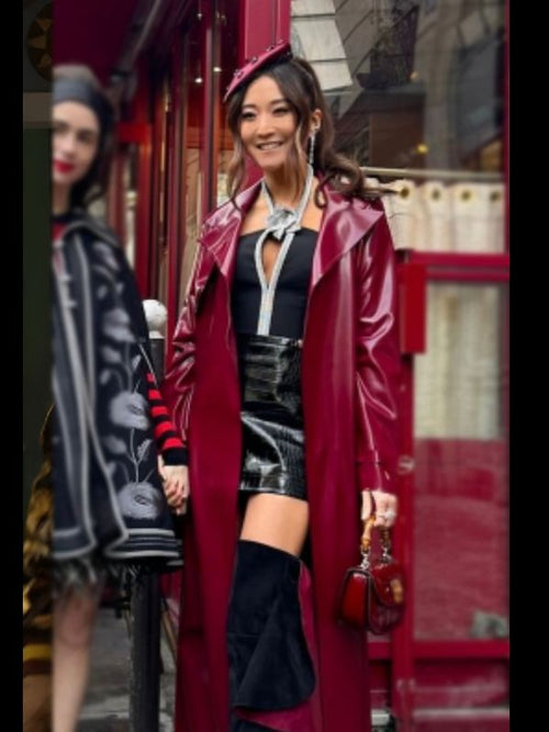 

Ashley Park Emily In Paris S04 Maroon Leather Coat
