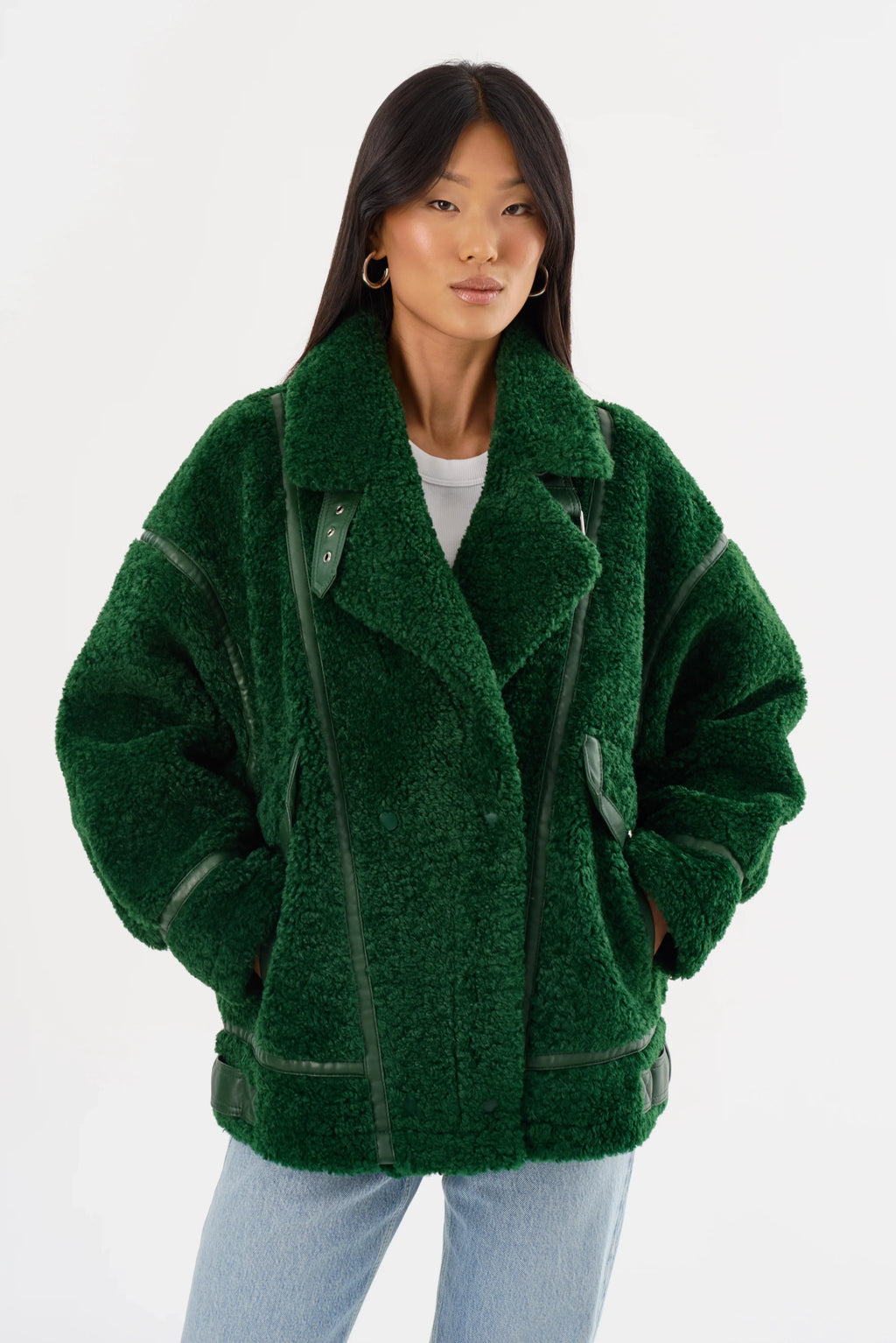 Badu Faux Fur Jacket In Green Lamarque