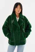 Badu Faux Fur Jacket In Green Lamarque