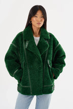 Badu Faux Fur Jacket In Green Lamarque