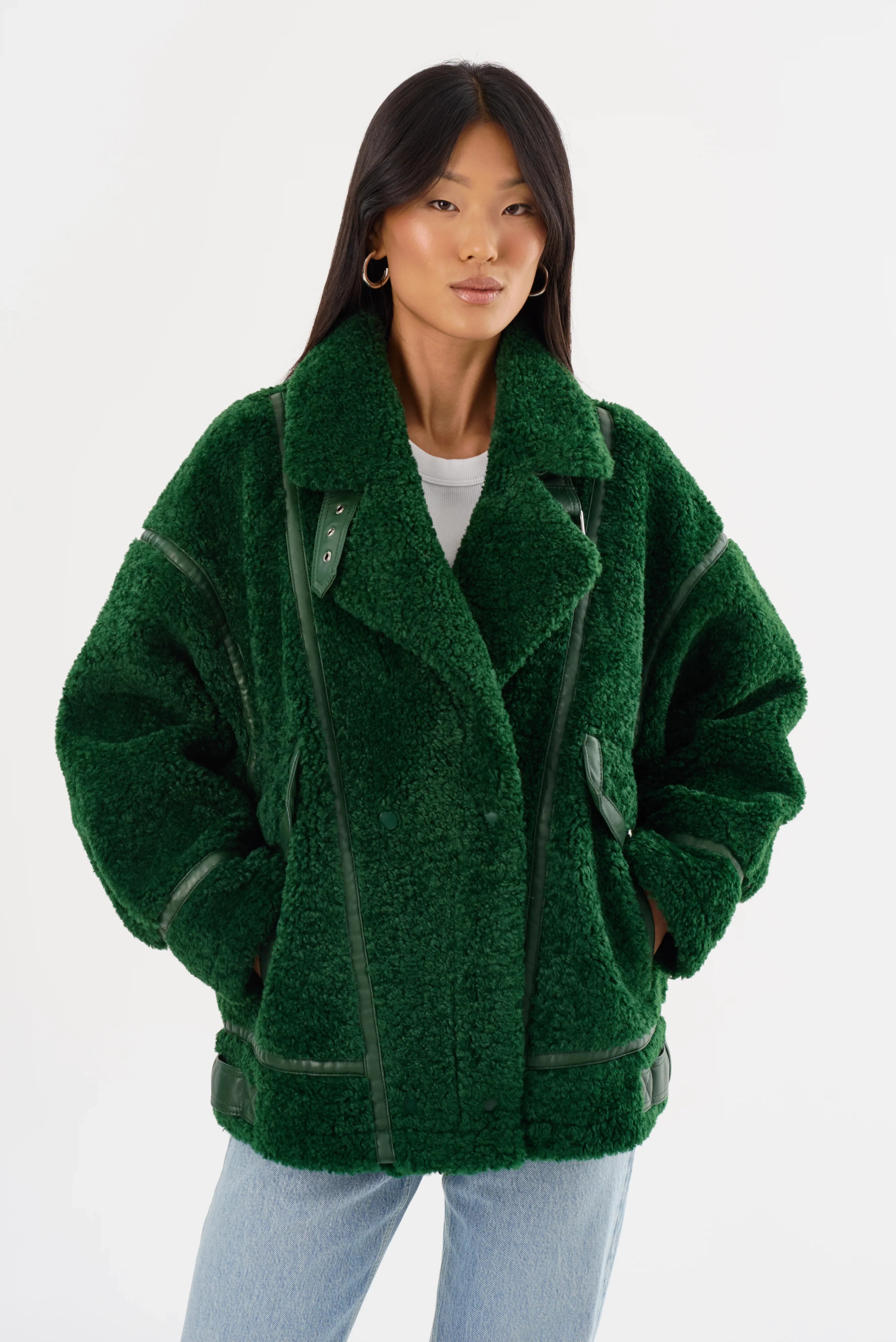 Badu Faux Fur Jacket In Green Lamarque