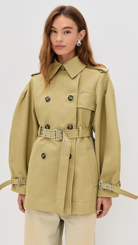 Ganni Beige Heavy Twill MIDI Trench Coat