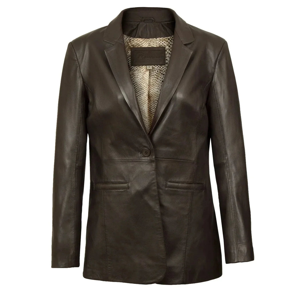 Fitted Leather Blazer Women Black N Brown Zing Apparel