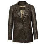Fitted Leather Blazer Women Black N Brown Zing Apparel