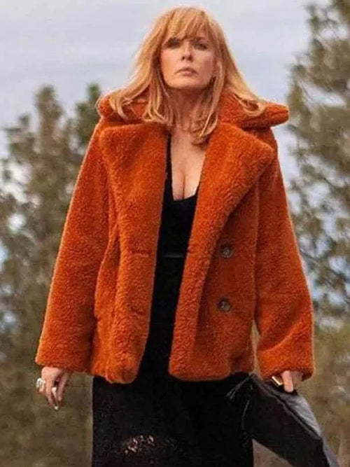 Beth Dutton Kelly Reilly Orange Fur Jacket 
