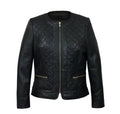 Biker Quilted Leather Jacket Women, Black