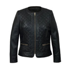 Biker Quilted Leather Jacket Women, Black