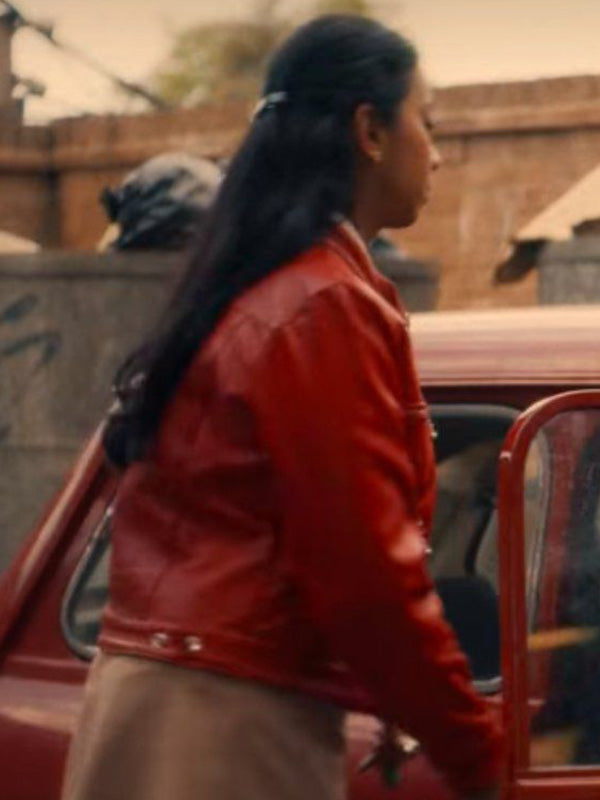 
 Black Mirror 2023 Nida Huq Red Leather Jacket