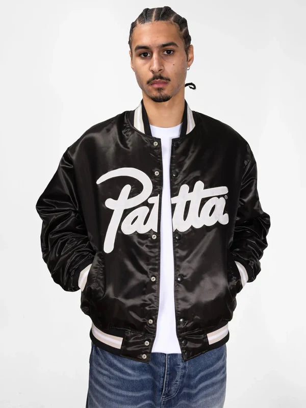 Black-Patta-Script-Logo-Satin-Varsity-Jacket