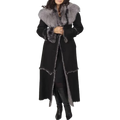 Black Fur Leather Coat For Women For sale