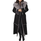 Black Fur Leather Coat For Women For sale