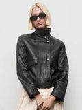Black High Neck Leather Jacket