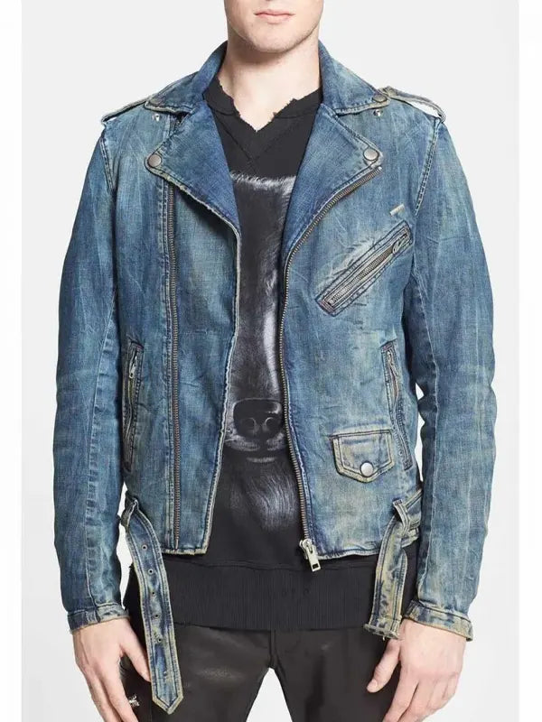Brooklyn Harris Men’s Blue Jean Biker Jacket