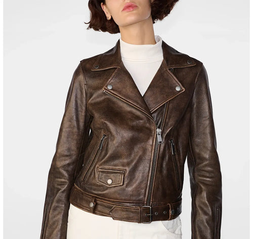 Brown Distressed Leather Jacket