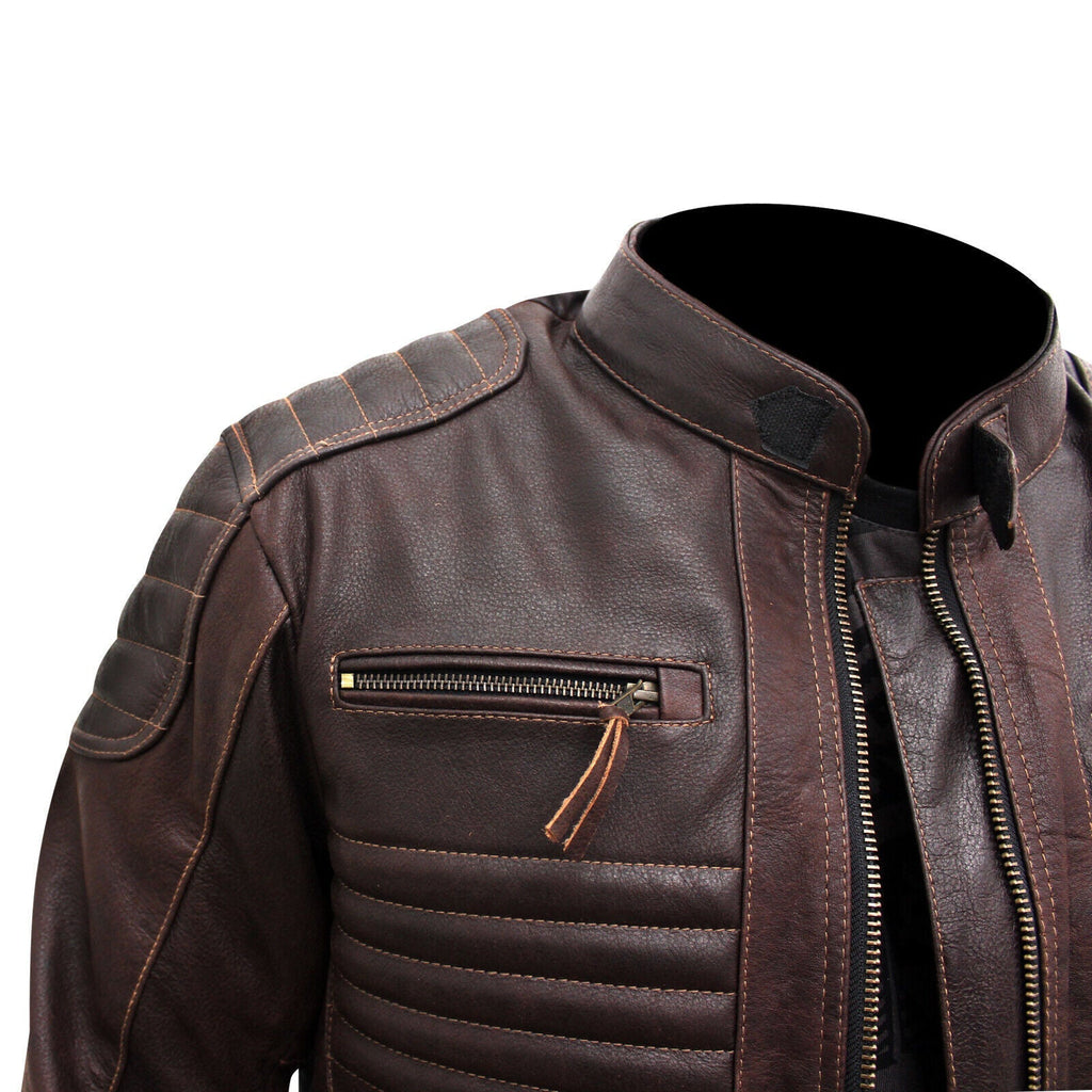 Brown Leather Biker Jacket For Sale