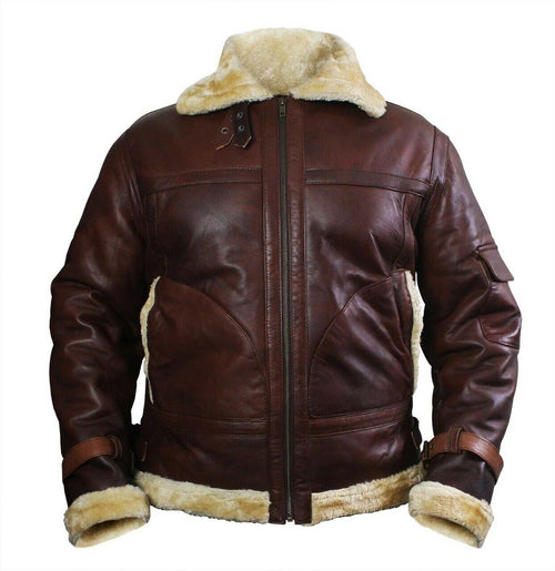Brown Shearling Bomber Jacket in Sheepskin For Men -1
