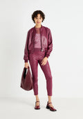 Burgundy leather bomber jacket women