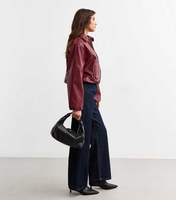 Burgundy leather bomber jacket women