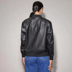Classic leather bomber jacket women