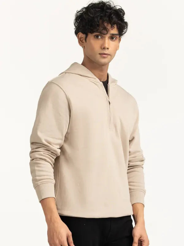 Clyde Regular Fit Beige Half Zip Hoodie