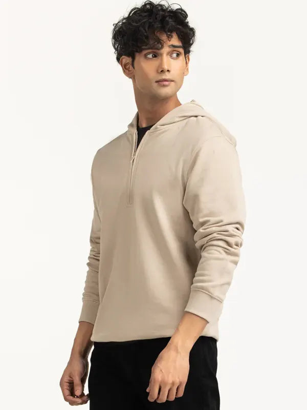 Clyde Regular Fit Beige Half Zip Hoodie