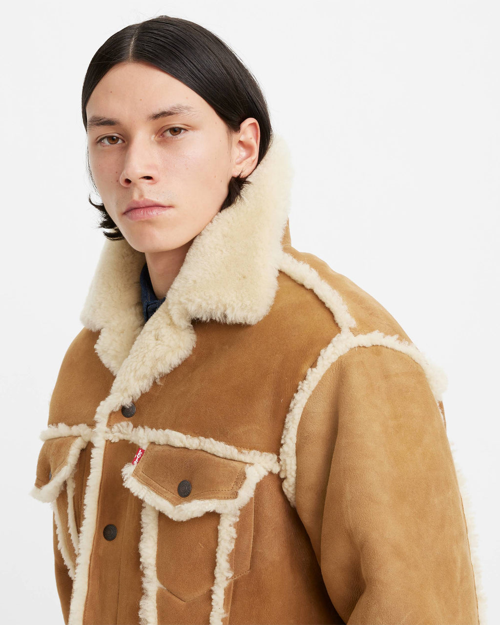 Cozy Levi’s Shearling Trucker Jacket with denim