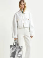 Cropped Off White Denim Jacket